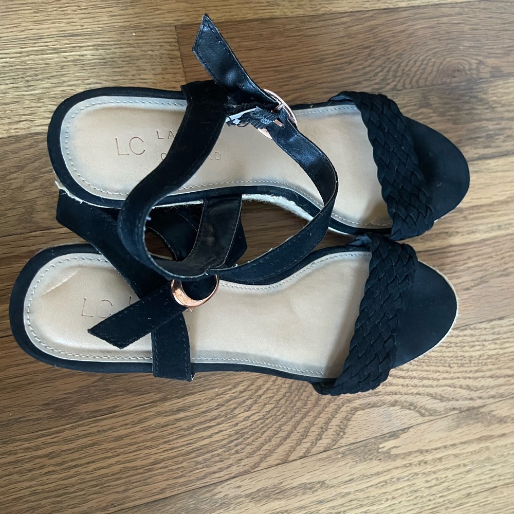 LC Lauren Conrad Black Espadrille Wedge Sandals – Braided Strap – 8